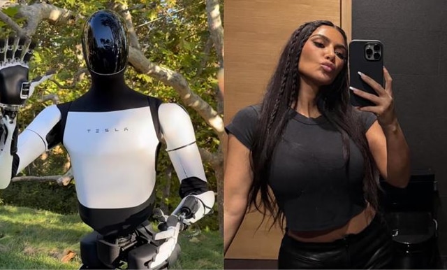 Presumió Kim Kardashan robots Tesla en su jardín